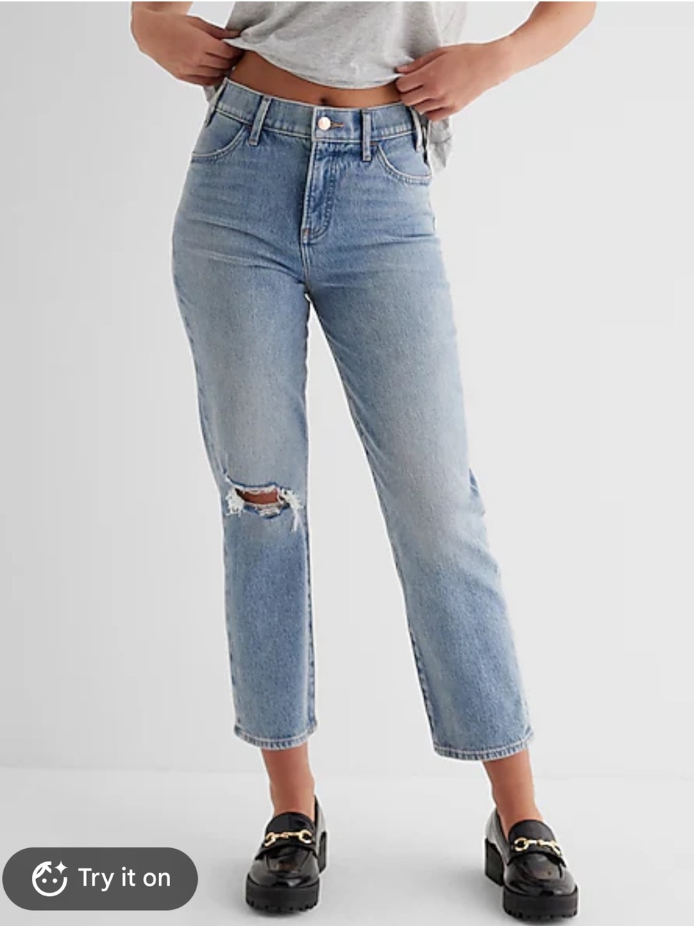Express High Rise Straight Ankle Distressed Jeans